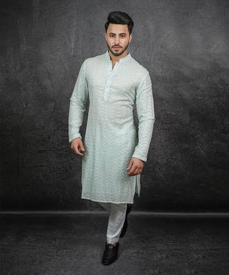 Aqua Chikankari Kurta 4