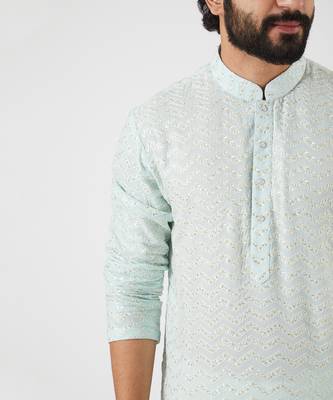 Aqua Chikankari Kurta 8