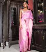 Powder Pink Zari Woven Brocade Silk Saree