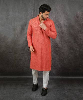 Dark Peach Embroidered Kurta 4