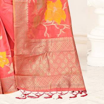 Pink woven organza saree with blouse 3