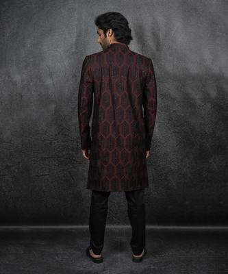 Black Slub Silk Indowestern Bandhgala Jacket 4
