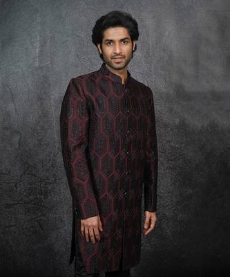 Black Slub Silk Indowestern Bandhgala Jacket 5