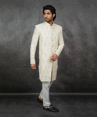 White Embroidered Indowestern Sherwani 4