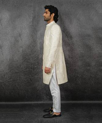White Embroidered Indowestern Sherwani 5