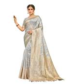 Grey woven organza saree with blouse