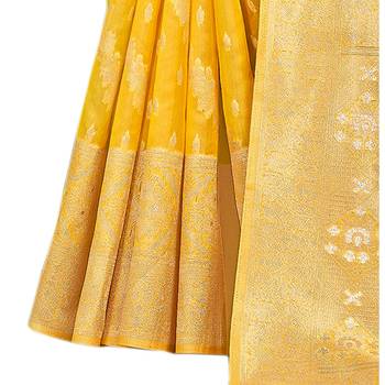Yellow woven organza saree with blouse 2