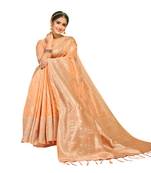 Light orange woven organza saree with blouse