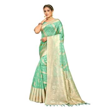 Light green woven organza saree with blouse 1