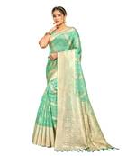 Light green woven organza saree with blouse