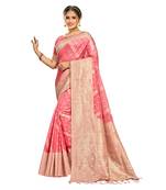 Light pink woven organza saree with blouse