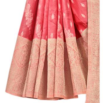 Light pink woven organza saree with blouse 3