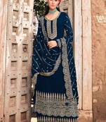 blue embroidery georget silk semistitch straight suits palazzo salwar suits