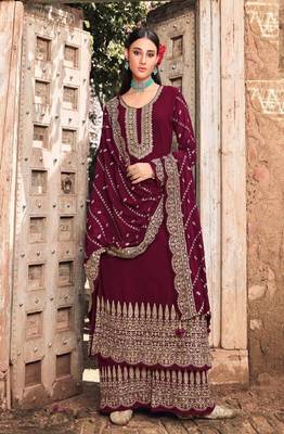 Maroon embroidery georget silk semistitch straight suits palazzo salwar suits 1