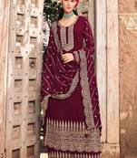 Maroon embroidery georget silk semistitch straight suits palazzo salwar suits
