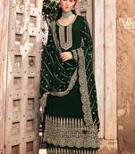 Green embroidery georget silk semistitch straight suits palazzo salwar suits