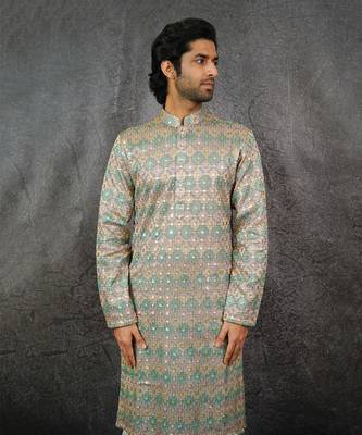 Beige Embroidered Textured Kurta 4