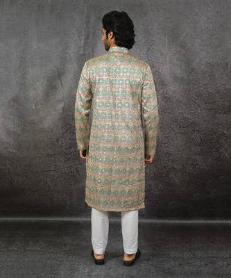 Beige Embroidered Textured Kurta 5