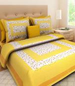 VKMarotia Queen Size Jaipuri Traditional Cotton Double Bedsheets Bedspread Bed Cover with 2 Pillow Covers (Yellow)