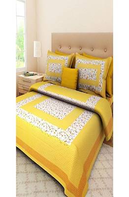 VKMarotia Queen Size Jaipuri Traditional Cotton Double Bedsheets Bedspread Bed Cover with 2 Pillow Covers (Yellow) 2