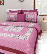 VKMarotia Queen Size Jaipuri Traditional Cotton Double Bedsheets Bedspread Bed Cover with 2 Pillow Covers (Pink)