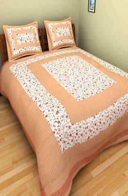 VKMarotia Queen Size Jaipuri Traditional Cotton Double Bedsheets Bedspread Bed Cover with 2 Pillow Covers (Brown) 1