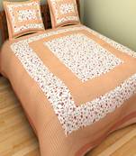 VKMarotia Queen Size Jaipuri Traditional Cotton Double Bedsheets Bedspread Bed Cover with 2 Pillow Covers (Brown)