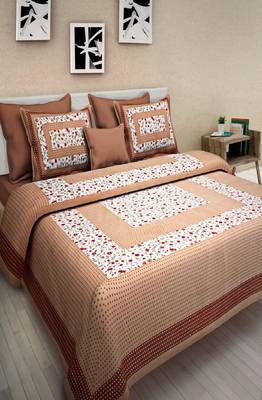 VKMarotia Queen Size Jaipuri Traditional Cotton Double Bedsheets Bedspread Bed Cover with 2 Pillow Covers (Brown) 2