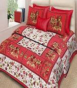 VKMarotia Queen Size Jaipuri Traditional Cotton Double Bedsheets Bedspread Bed Cover with 2 Pillow Covers (Red)