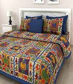 VKMarotia Queen Size Jaipuri Traditional Cotton Double Bedsheets Bedspread Bed Cover with 2 Pillow Covers (Blue)