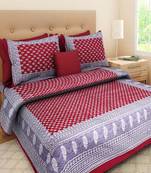 VKMarotia Queen Size Jaipuri Traditional Cotton Double Bedsheets Bedspread Bed Cover with 2 Pillow Covers (Mahroon)