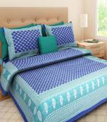 VKMarotia Queen Size Jaipuri Traditional Cotton Double Bedsheets Bedspread Bed Cover with 2 Pillow Covers (Blue)