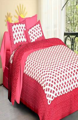 VKMarotia Queen Size Jaipuri Traditional Cotton Double Bedsheets Bedspread Bed Cover with 2 Pillow Covers (Red) 1