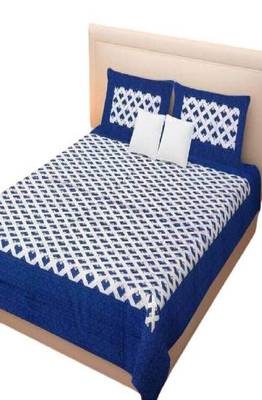 VKMarotia Queen Size Jaipuri Traditional Cotton Double Bedsheets Bedspread Bed Cover with 2 Pillow Covers (blue) 1