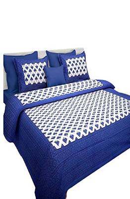 VKMarotia Queen Size Jaipuri Traditional Cotton Double Bedsheets Bedspread Bed Cover with 2 Pillow Covers (blue) 3