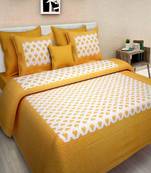 VKMarotia Queen Size Jaipuri Traditional Cotton Double Bedsheets Bedspread Bed Cover with 2 Pillow Covers (Yellow)