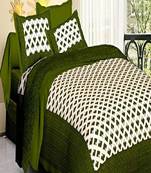 VKMarotia Queen Size Jaipuri Traditional Cotton Double Bedsheets Bedspread Bed Cover with 2 Pillow Covers (Green)