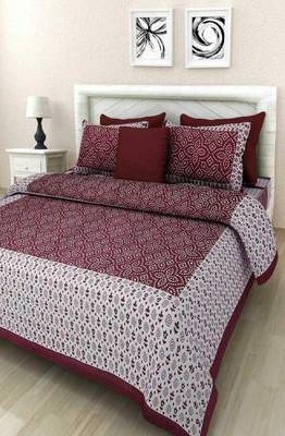 VKMarotia Queen Size Jaipuri Traditional Cotton Double Bedsheets Bedspread Bed Cover with 2 Pillow Covers (Mahroon) 1
