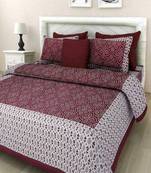 VKMarotia Queen Size Jaipuri Traditional Cotton Double Bedsheets Bedspread Bed Cover with 2 Pillow Covers (Mahroon)