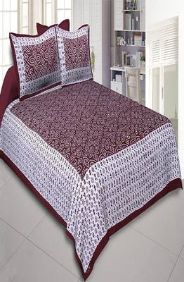 VKMarotia Queen Size Jaipuri Traditional Cotton Double Bedsheets Bedspread Bed Cover with 2 Pillow Covers (Mahroon) 2
