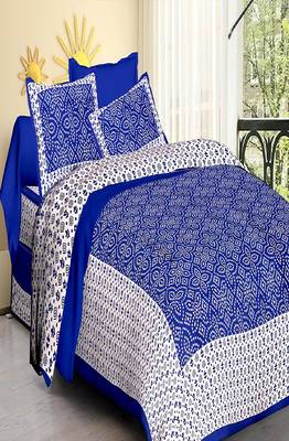 VKMarotia Queen Size Jaipuri Traditional Cotton Double Bedsheets Bedspread Bed Cover with 2 Pillow Covers (Blue) 1