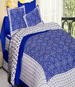 VKMarotia Queen Size Jaipuri Traditional Cotton Double Bedsheets Bedspread Bed Cover with 2 Pillow Covers (Blue)