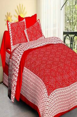 VKMarotia Queen Size Jaipuri Traditional Cotton Double Bedsheets Bedspread Bed Cover with 2 Pillow Covers (Red) 1