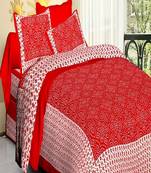 VKMarotia Queen Size Jaipuri Traditional Cotton Double Bedsheets Bedspread Bed Cover with 2 Pillow Covers (Red)