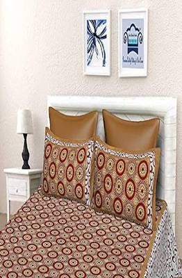 VKMarotia Queen Size Jaipuri Traditional Cotton Double Bedsheets Bedspread Bed Cover with 2 Pillow Covers (Brown) 1