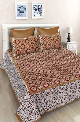 VKMarotia Queen Size Jaipuri Traditional Cotton Double Bedsheets Bedspread Bed Cover with 2 Pillow Covers (Brown) 4