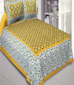VKMarotia Queen Size Jaipuri Traditional Cotton Double Bedsheets Bedspread Bed Cover with 2 Pillow Covers (Yellow)