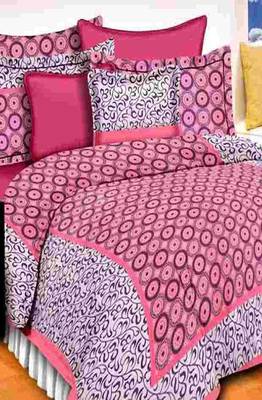 VKMarotia Queen Size Jaipuri Traditional Cotton Double Bedsheets Bedspread Bed Cover with 2 Pillow Covers (Pink) 1