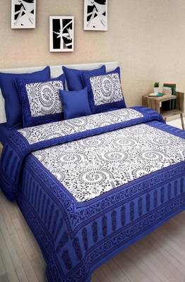 VKMarotia Queen Size Jaipuri Traditional Cotton Double Bedsheets Bedspread Bed Cover with 2 Pillow Covers (Blue) 3