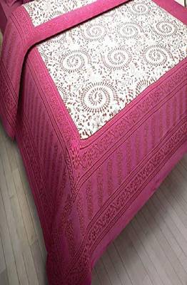 VKMarotia Queen Size Jaipuri Traditional Cotton Double Bedsheets Bedspread Bed Cover with 2 Pillow Covers (Pink) 1